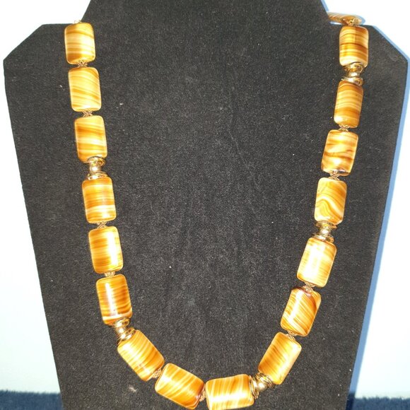 Amazing Vintage Art Deco Brown Agate Glass Beaded Hand Knotted Necklace - Picture 11 of 11